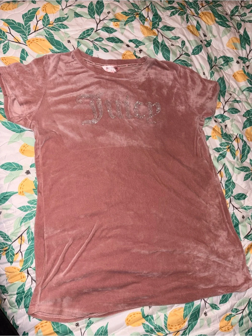 Juicy Couture Dusty Rose Velour Tee with Rhinestone Logo